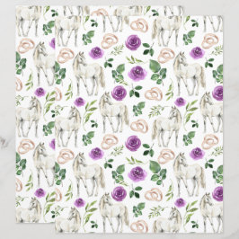 Rustikt blomstret hästtema lila scrapbookpapper
