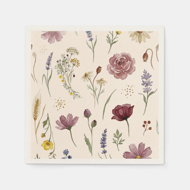 Rustikt botaniskt mönster med vilda blommor - Baby Pappersservett (Framsidan)