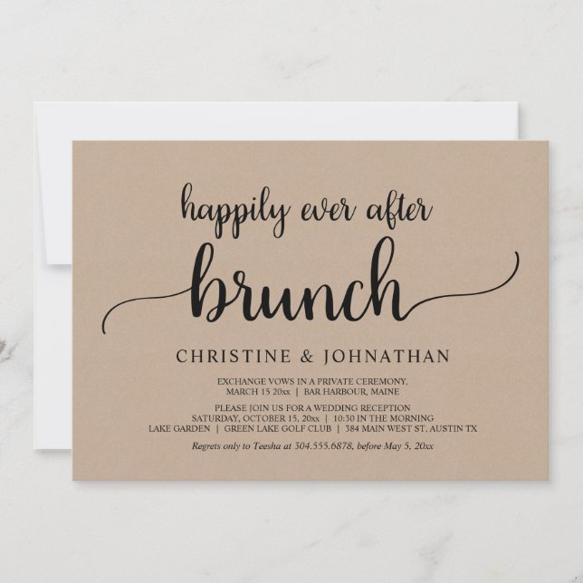 Rustikt Bröllop Brunch Lycklig För Evigt Elopement Inbjudningar (Framsida)