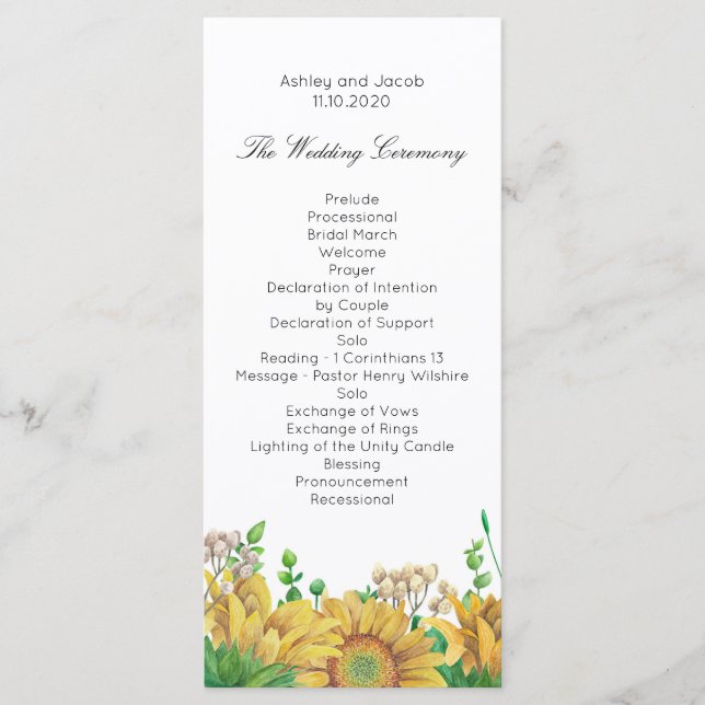 Rustikt bröllopsprogram Sunflower Country-ceremoni Program (Framsida)