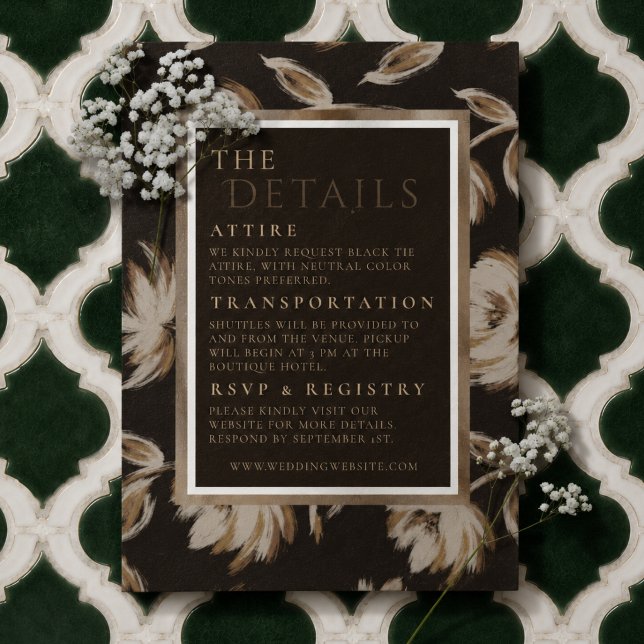 Rustikt Brunt Botaniskt Mönster Bröllop Tilläggskort (Rustic Brown Botanical Pattern Wedding Enclosure Card)