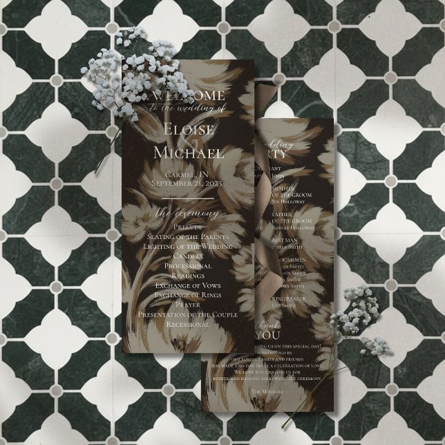Rustikt brunt botaniskt mönster vigselprogram (Guide your guests through your ceremony in timeless style with this Rustic Brown Botanical Program!)