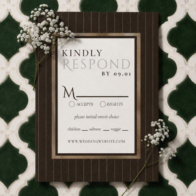 Rustikt Brunt Tunt Randigt Mönster Bröllop OSA Kort (Rustic Brown Thin Stripe Pattern Wedding RSVP Card)