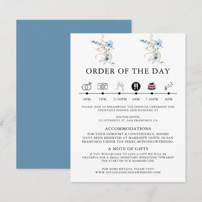 rustikt dammigt Blått akvarellblomsterbukett Tilläggskort (Fram/baksida)