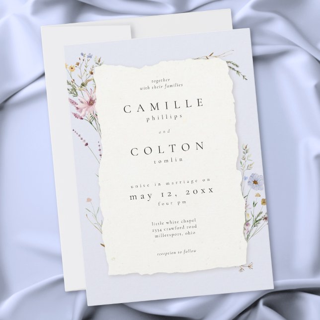 Rustikt Dammigt Blått Romantiskt Vildblomma Bröllo Inbjudningar (Rustic Blush Pink Romantic Wildflower Wedding Invitation)