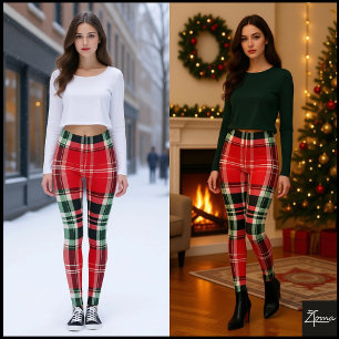 Rustikt dämpat rött salvia Tartan-rutigt Leggings