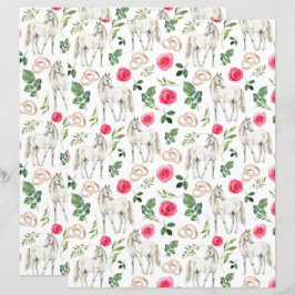 Rustikt Equestriskt Blommigt Rosa Scrapbookpapper