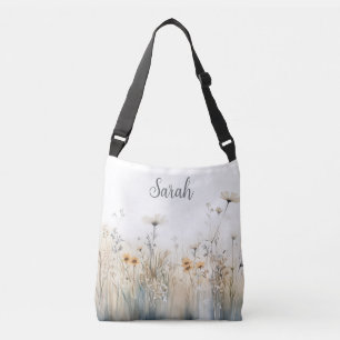 Rustikt fält med vilda blommor monogram axelväska