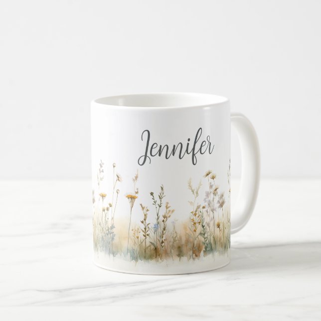 Rustikt fält med vilda blommor monogram kaffemugg (Framsida höger)