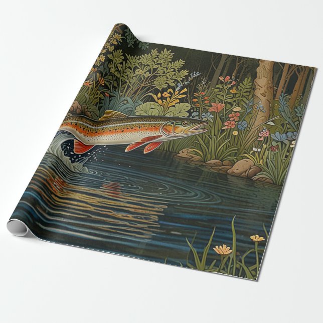 Rustikt fiske flugfiske presentpapper (Utrullad)