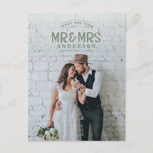 Rustikt foto tack för bröllopsannonsering meddelande vykort (Framsida)