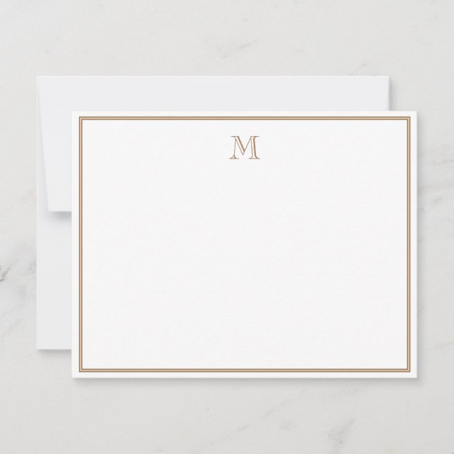 Rustikt Guld Dubbel Kant Vintage Monogram Anteckningskort (Framsida)