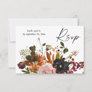 Rustikt guld, lila och rosa blommor med måltid OSA kort
