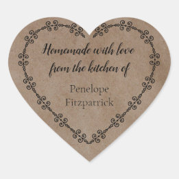 Rustikt Hemmagjort med Kärlek från Er Kök Kraft Hjärtformat Klistermärke