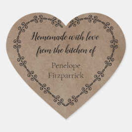 Rustikt Hemmagjort med Kärlek från Er Kök Kraft Hjärtformat Klistermärke