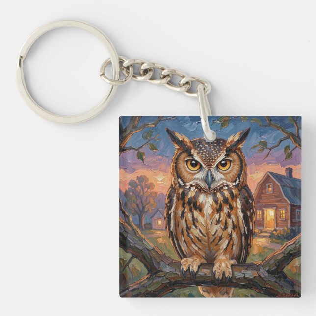 Rustikt Impasto Stor Hornuggla  (Framsidan)