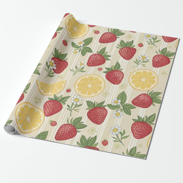 Rustikt jordgubbs- och citrusmönster (4) presentpapper (Utrullad)
