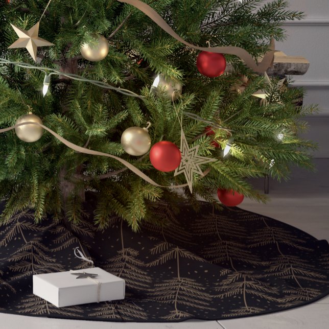 Rustikt julgranmönster svart grönt guld julgransmatta borstad polyester (Skapare uppladdad)