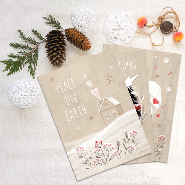 Rustikt julhus i snö julkort (Skapare uppladdad)