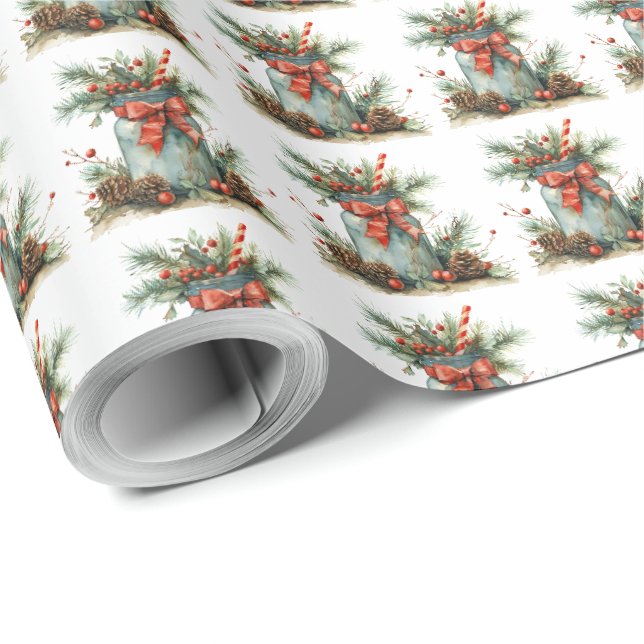 Rustikt julklappspapper med röd slinga presentpapper (Rullad Hörn)
