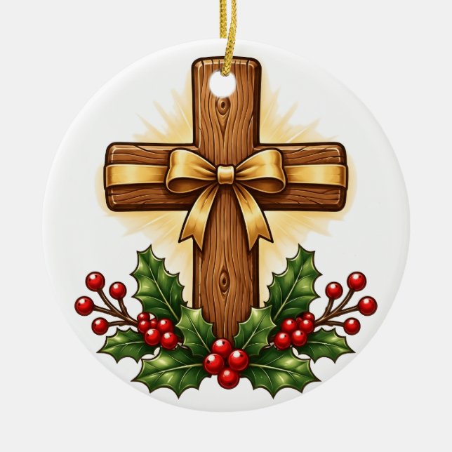 Rustikt julkors i trä som prydnad julgransprydnad keramik (Framsidan)