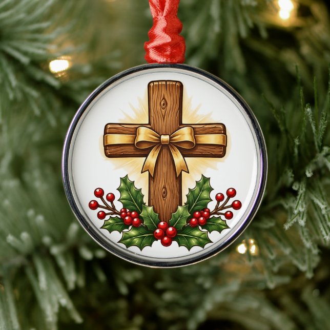 Rustikt julkors i trä som prydnad julgransprydnad metall (Träd)
