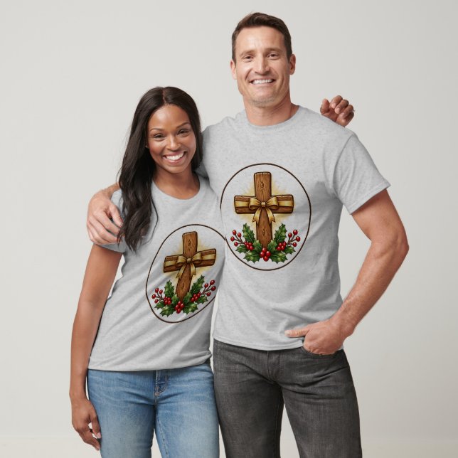 Rustikt julkors i trä som prydnad t shirt (Unisex)