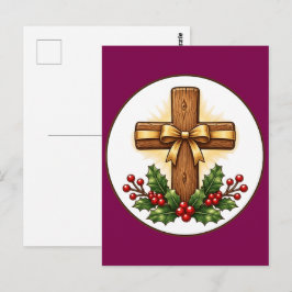 Rustikt julkors i trä som prydnad vykort