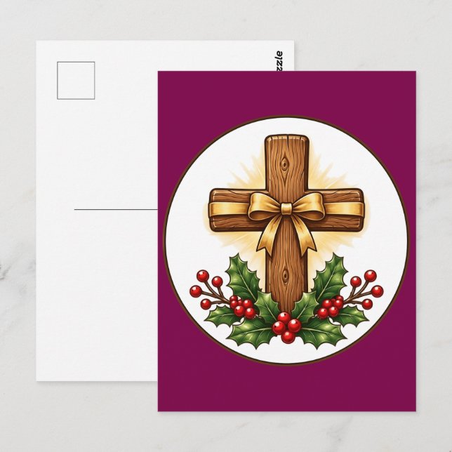 Rustikt julkors i trä som prydnad vykort (Fram/baksida)