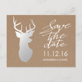 Rustikt kraftpapper Silver Hjorthorn Save The Date Meddelande Vykort
