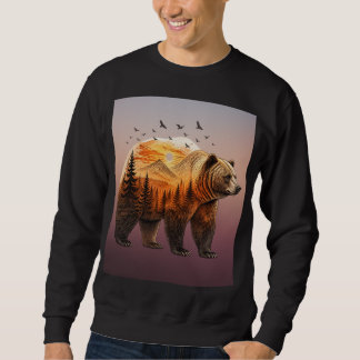 Rustikt landskap med grizzlybjörn lång ärmad tröja