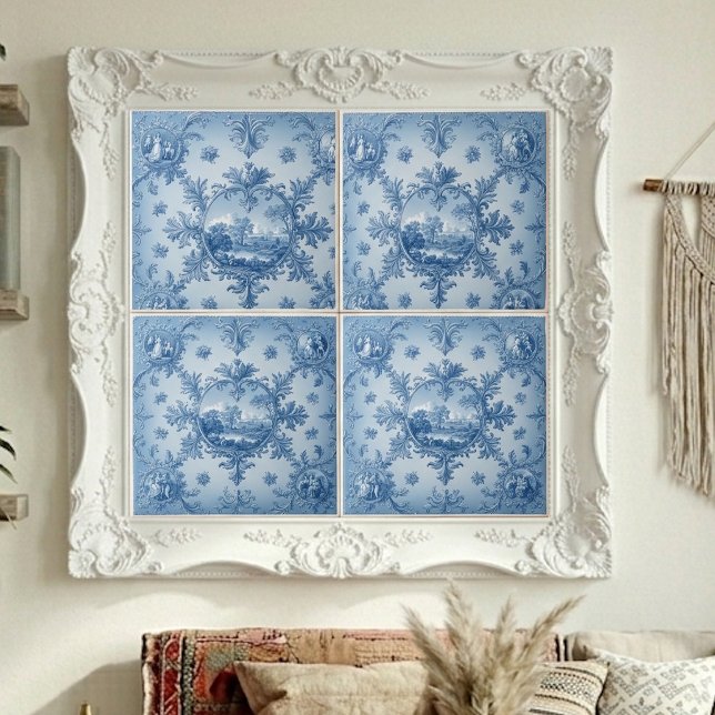 Rustikt lantligt blommotiv dammig blå dämpade tone kakelplatta (Rustic Country Floral Motif Dusty Blue Muted Tones Ceramic Tile)