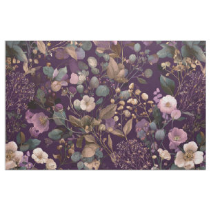Rustikt lila botaniskt djärvt vintage blommotiv tyg