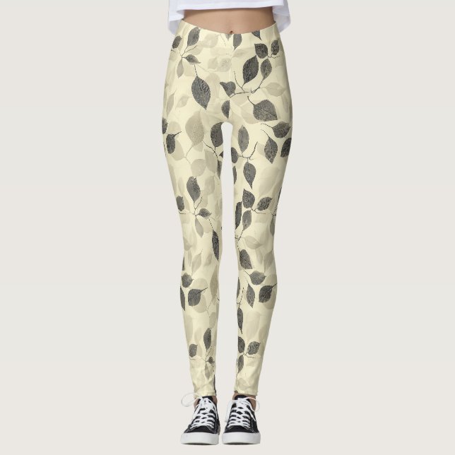 Rustikt Mönster Med Pressade Löv – Höstbotanik 7 Leggings (Framsida)
