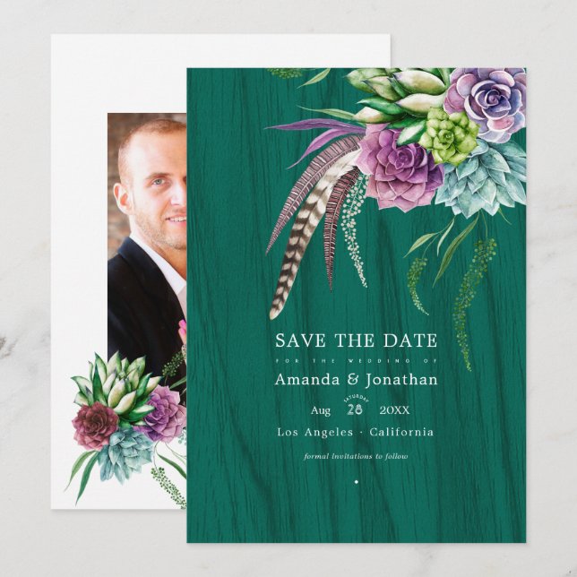 Rustikt Mystiskt Sukkulent Bohemskt Bröllop Spara Datumet (Fram/baksida)