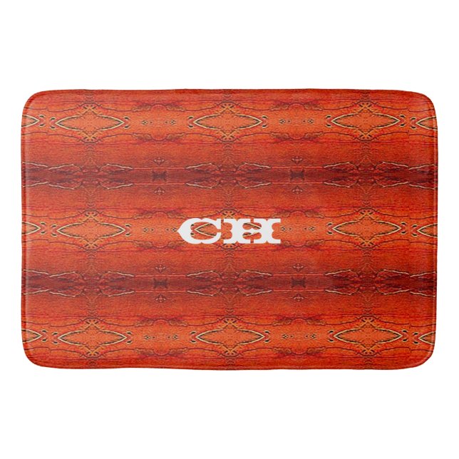 Rustikt orange Aztec-randigt mönster monogram Badrumsmatta (Framsidan)
