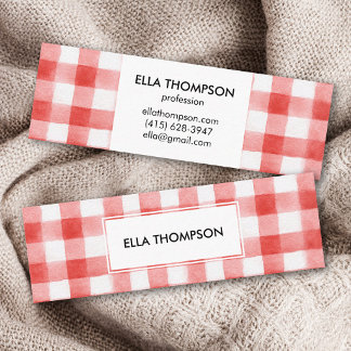 Rustikt Rött Akvarell Gingham Minimalistisk Mini Visitkort