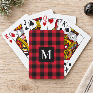 Rustikt rött Buffalo-rutigt monogramfoto Casinokort