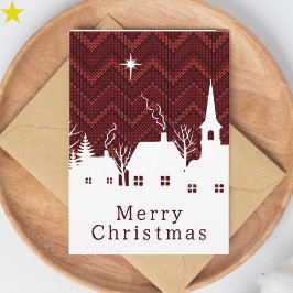 Rustikt rött chevronstickat julby Christmas Villag Kort