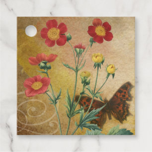 Rustikt Rött Geum & Fjäril Blommig Gåvor Etiketter