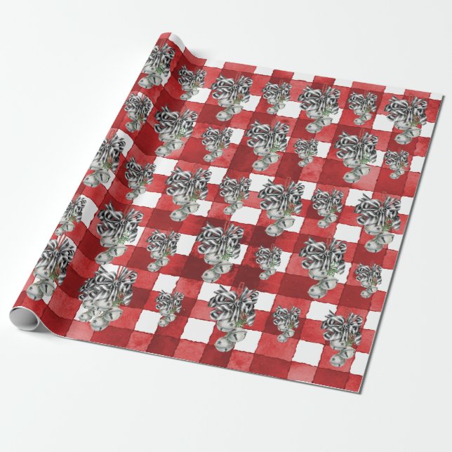 Rustikt rött gingham Noël Presentpapper (Utrullad)