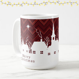Rustikt rött julbygd Chevron stickad Kaffemugg