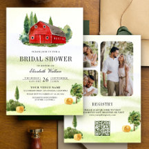 Rustikt rött lada landsbygd bröllopsdusch foto