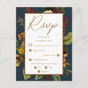 Rustikt rött Orange blomsterbukett RSVP vykort