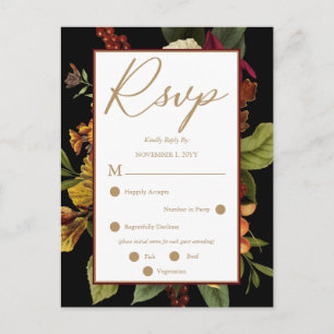 Rustikt rött Orange blomsterbukett RSVP vykort