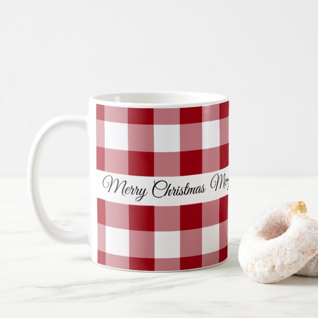 Rustikt rött rutmönstrat God Jul Kaffemugg (Med munk)