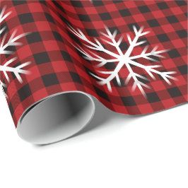 Rustikt rött svart rutmönster, snöflingemönster presentpapper