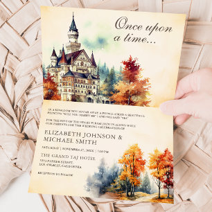 Rustikt Sagoslott QR-kod Story Book Bröllop Inbjudan