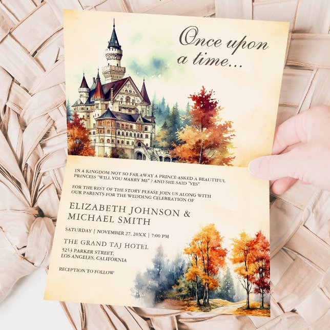 Rustikt Sagoslott QR-kod Story Book Bröllop Inbjudan (Skapare uppladdad)