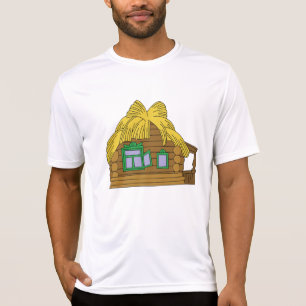 Rustikt slaviskt timmerhus med traditionellt stråt t shirt